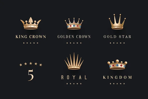一套皇家黄金冠图标和标志 — 图库矢量图片