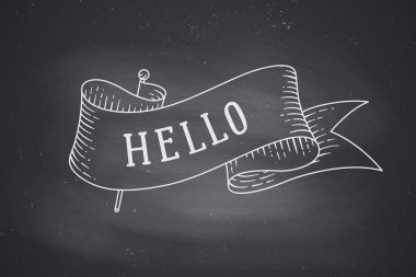 Şerit ve kelime Merhaba tebrik kartı