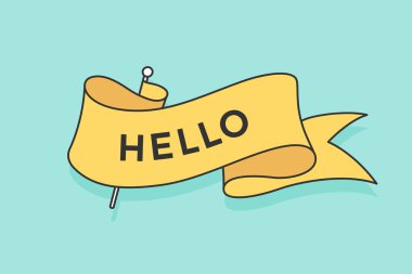 Şerit ve kelime Merhaba tebrik kartı