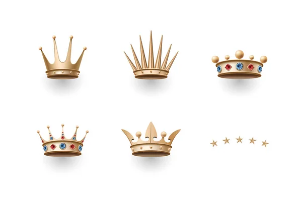 金王冠および 5 つの星アイコンのセット — ストックベクタ