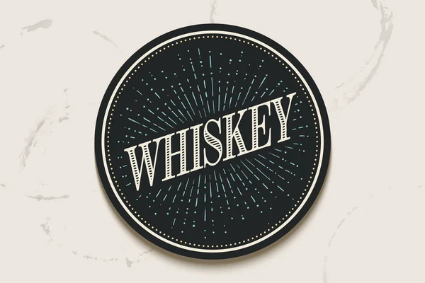 Drank coaster met inscriptie Whiskey en lichtstralen — Stockvector