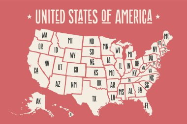Devlet adları ile poster harita Amerika Birleşik Devletleri
