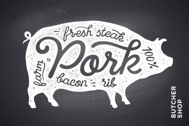 Resimde domuz siluet domuz eti ile. Yazı