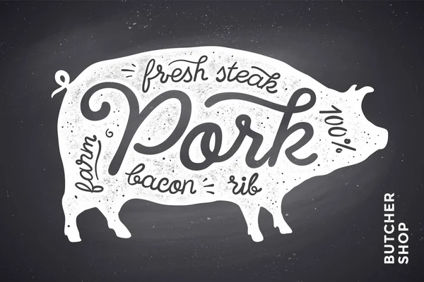 Ilustración con silueta de cerdo Cerdo. Cartas — Vector de stock
