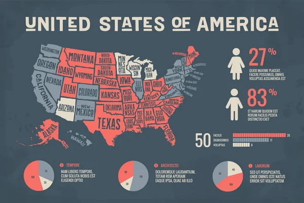 アメリカの地図と現代のインフォ グラフィック — ストックベクタ