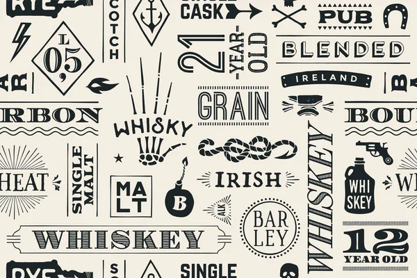 Modèle sans couture avec des types de whisky — Image vectorielle