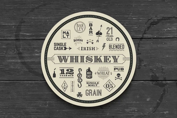 Coaster viski ve alkollü içecekler için — Stok Vektör