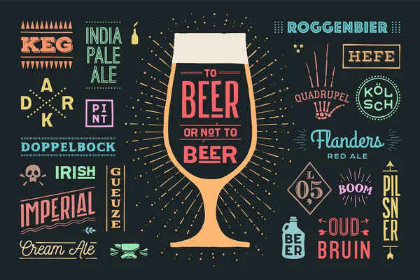 Póster Pancarta Con Texto Cerveza Cerveza Nombres Tipos Cerveza Diseño — Vector de stock