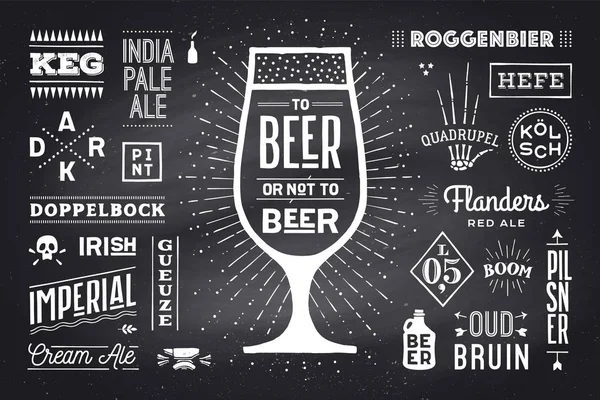 ポスターまたはバナー テキスト ビールまたはないにビールと名種類がビールの ブラック ホワイト チョーク チョーク ボード上のグラフィック デザイン メニュー — ストックベクタ