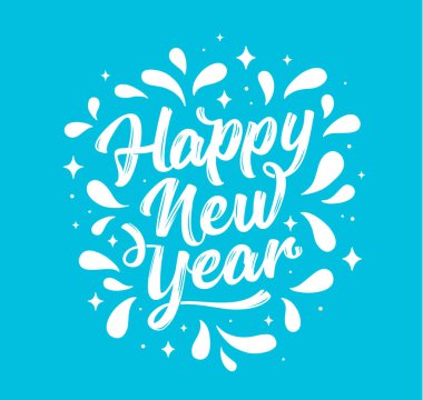 - Mutlu yıllar. Mutlu Yıllar ya da Mutlu Noeller için mektup yazıyorum. Tebrik kartı, poster, içinde mutlu yıllar yazan afiş. Mavi grafikli tatil arkaplanı. Vektör İllüstrasyonu