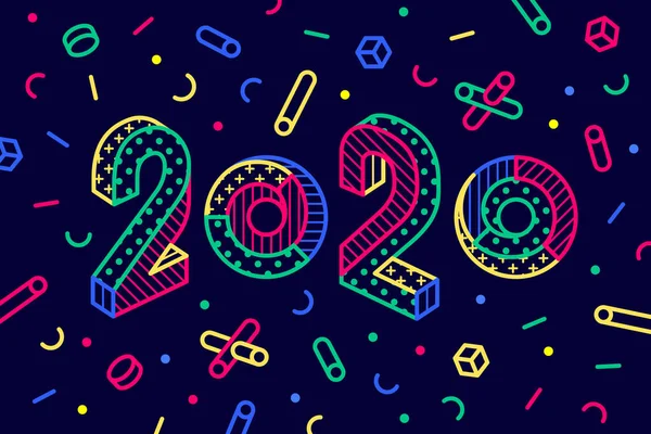 2020 Feliz Ano Novo Cartão Felicitações Com Inscrição Feliz Ano — Vetor de Stock