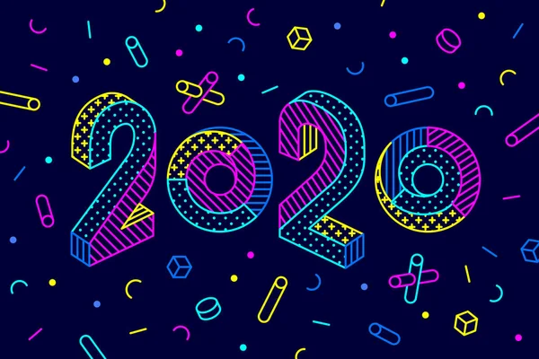 2020 Feliz Ano Novo Cartão Felicitações Com Inscrição Feliz Ano — Vetor de Stock