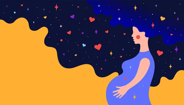 Carácter Plano Moderno Mujer Embarazada Con Universo Sueños Sencillo Personaje — Vector de stock