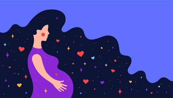 Carácter Plano Moderno Mujer Embarazada Con Universo Sueños Sencillo Personaje — Vector de stock