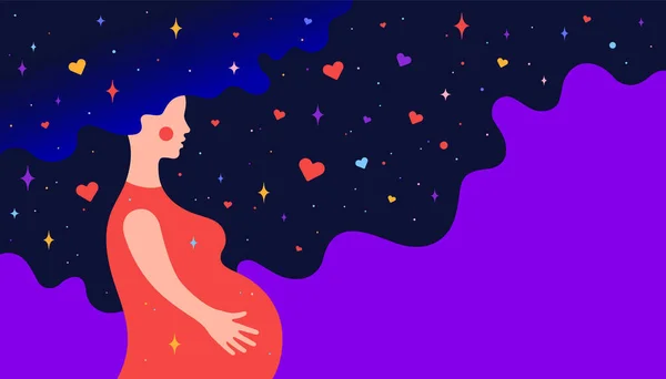 Современный Плоский Характер Беременная Женщина Вселенной Снов Простой Характер Беременной — стоковый вектор