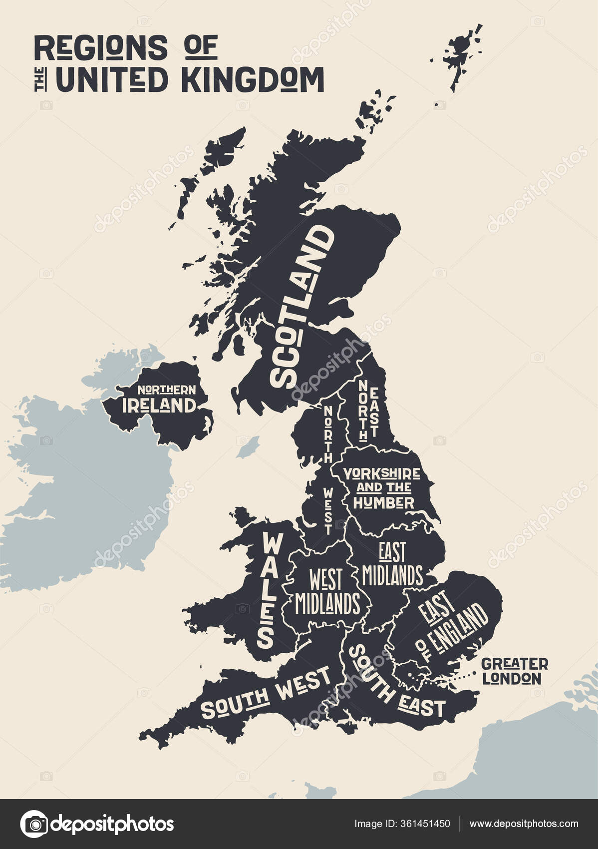 Mapa Del Reino Unido Mapa Difusión Las Regiones Del Reino — Vector de
