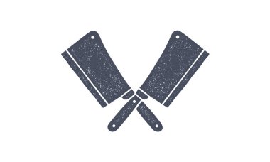 Kasap bıçakları ikonları. Siluet iki kasap bıçağı, Cleaver Bıçağı. Et işi için logo şablonu - çiftçi dükkanı, market, kasap ya da tasarım - etiket, etiket, etiket. Vektör İllüstrasyonu