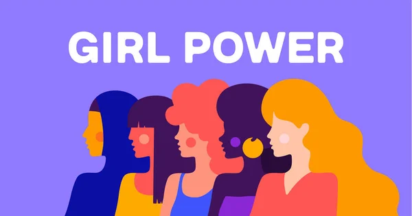 Girl Power Personagem Plano Moderno Personagem Simples Mulher Senhora Diferentes — Vetor de Stock