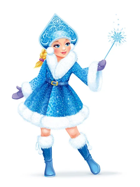 雪少女 (Snegurochka)，传统的俄罗斯圣诞节字符 — 图库矢量图片