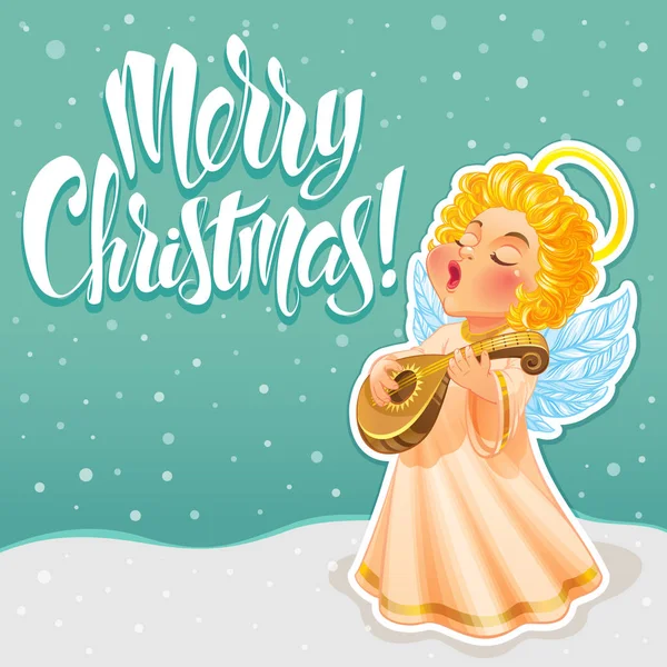 Bonita tarjeta de felicitación de Navidad con lindo ángel de Navidad — Vector de stock