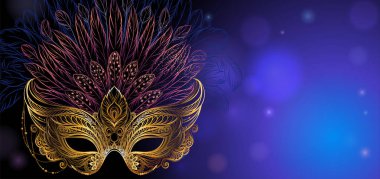 Golden venetian carnival mask with feathers clipart