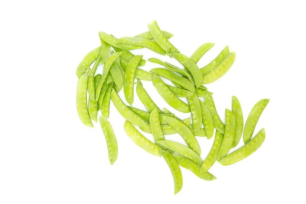 Feijão de corda ervilhas verdes frescas, açúcar ervilha, ervilhas verdes no fundo branco — Fotografia de Stock