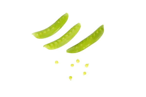 Струнний бобовий свіжий зелений горох, цукор Горох, зелений горох на білому тлі — стокове фото