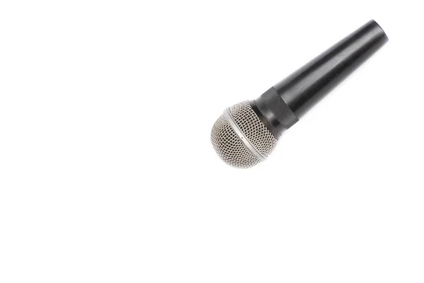 Microfone em um fundo branco, malha de microfone metálico antigo h — Fotografia de Stock