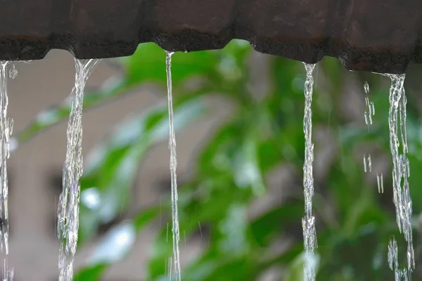 Blur blurred , Motion drops of water rain  from roof — Stock Photo, Image