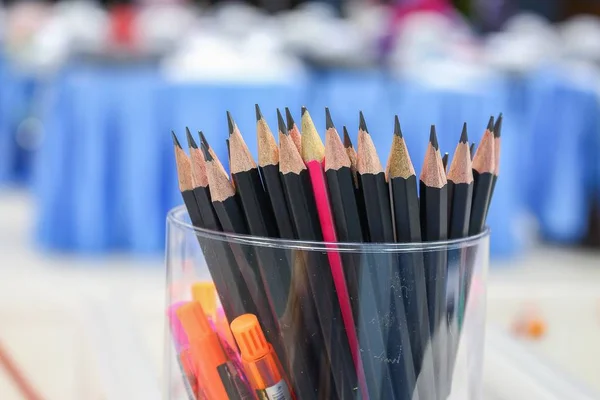 Close up Black pencil in box, Wooden pencil collection