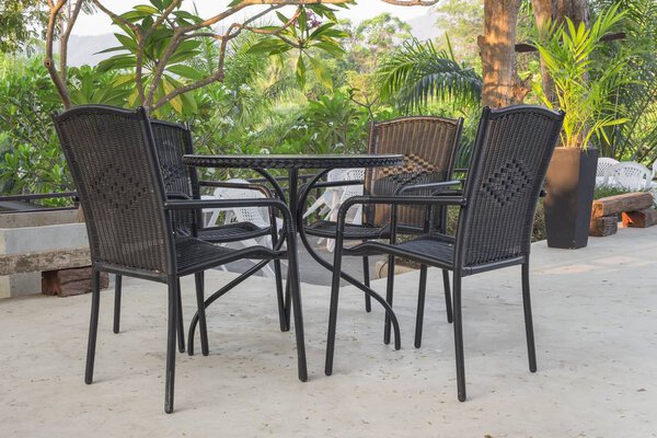 Close up Chairs and table beautiful view in garden  the evening,