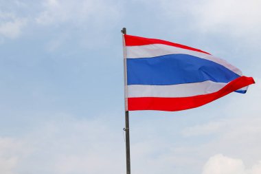 Tay bayrak ile rüzgarda sallayarak, mavi gökyüzü ile güzel 