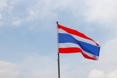 Tay bayrak ile rüzgarda sallayarak, mavi gökyüzü ile güzel 