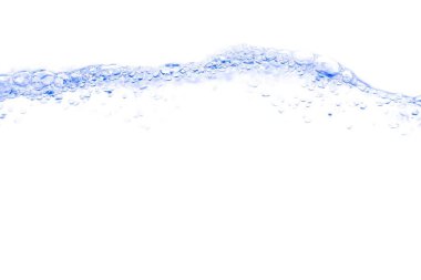 Su sıçrama mavi mürekkep ve hava kabarcıkları beyaz arka plan üzerinde hareket göster