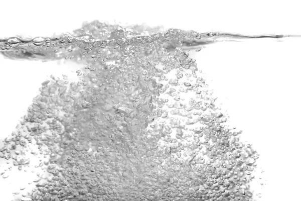 Plusk wody pęcherzyki Pokaż ruch na białym tle, z kopią — Zdjęcie stockowe