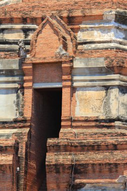 Tuğla duvar pagoda Wat yai ch tapınak Tayland, yaşlı yüzey