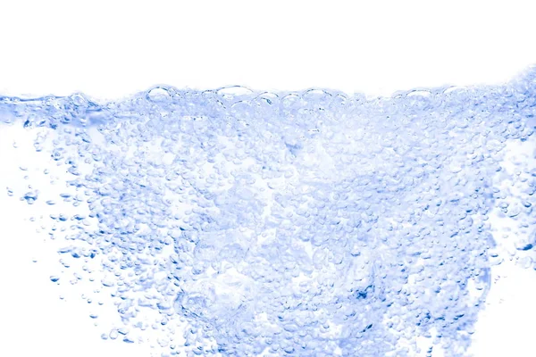Water splash blauw met bubbels van lucht, op witte achtergrond — Stockfoto