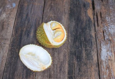 soyulmuş durian meyve ahşap masa yere Tayland 