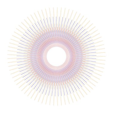 Beyaz arka plan üzerinde rasgele konsantrik renkli yuvarlak sivri uçlu çizgi daire. 10 Eps vektör çizim ile.