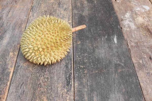 Durian Rijp Fruit Heeft Thorn Close Achtergrond Van Het Houten — Stockfoto