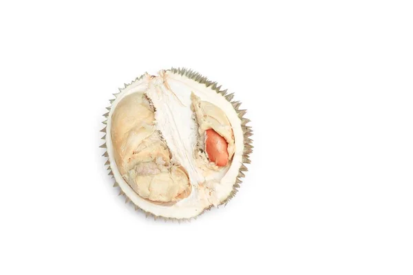 Durian Rijp Geel Vlees Tropische Vruchten Witte Achtergrond — Stockfoto