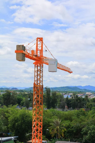 Tower Crane Industry Selective Focus Construction Buildings Site City Blue — Stock Photo, Image