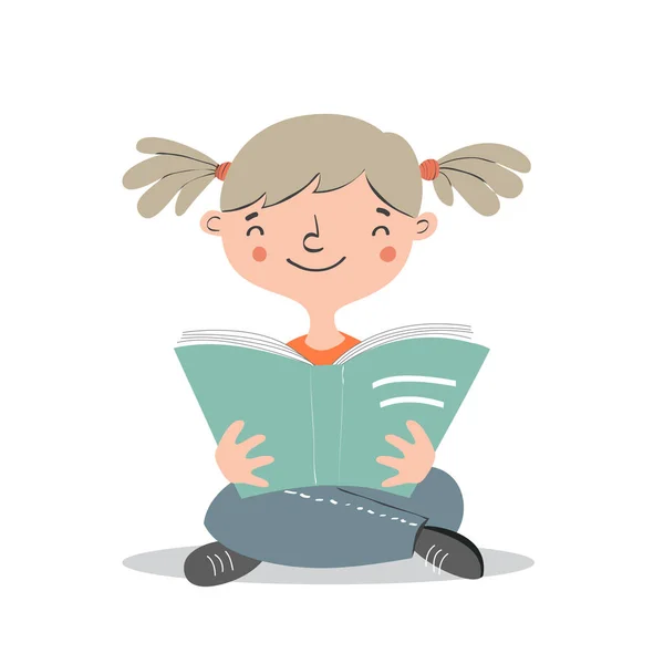 Menina leitura livro — Vetor de Stock