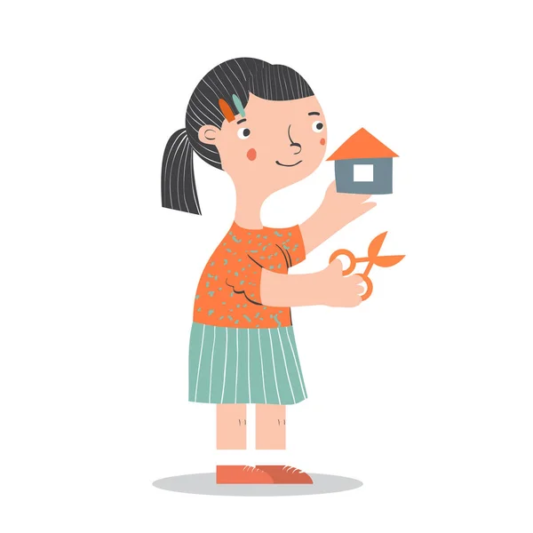 Girl with scissors making craft — Stock Vector