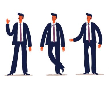 işadamı karakter ile farklı pozlar 