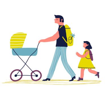 babası ile sevimli çocuk ve bebek arabası