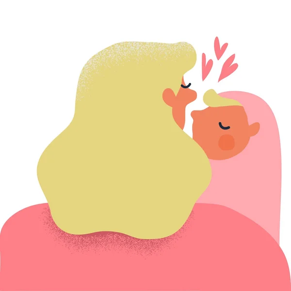 Mutter hält und küsst neugeborenes Kind — Stockvektor