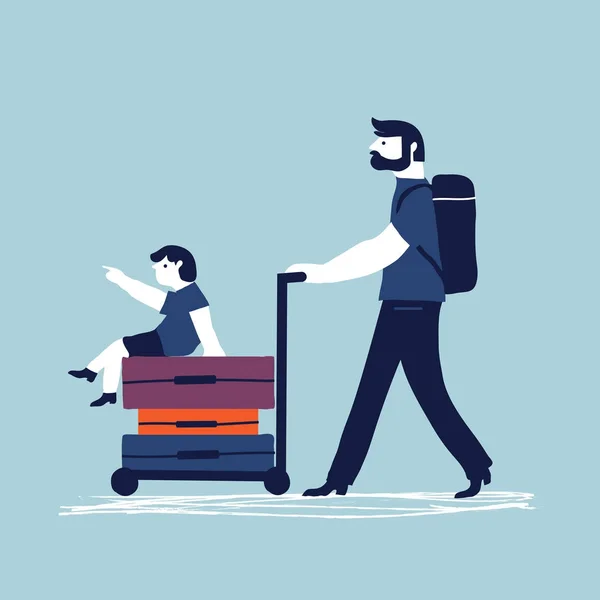 Padre y su hijo se van de vacaciones — Vector de stock