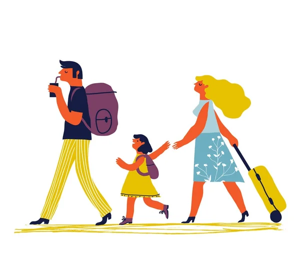 Parents with child  going on vacation — Stock Vector