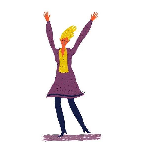 Šťastná žena tančí Stock Ilustrace